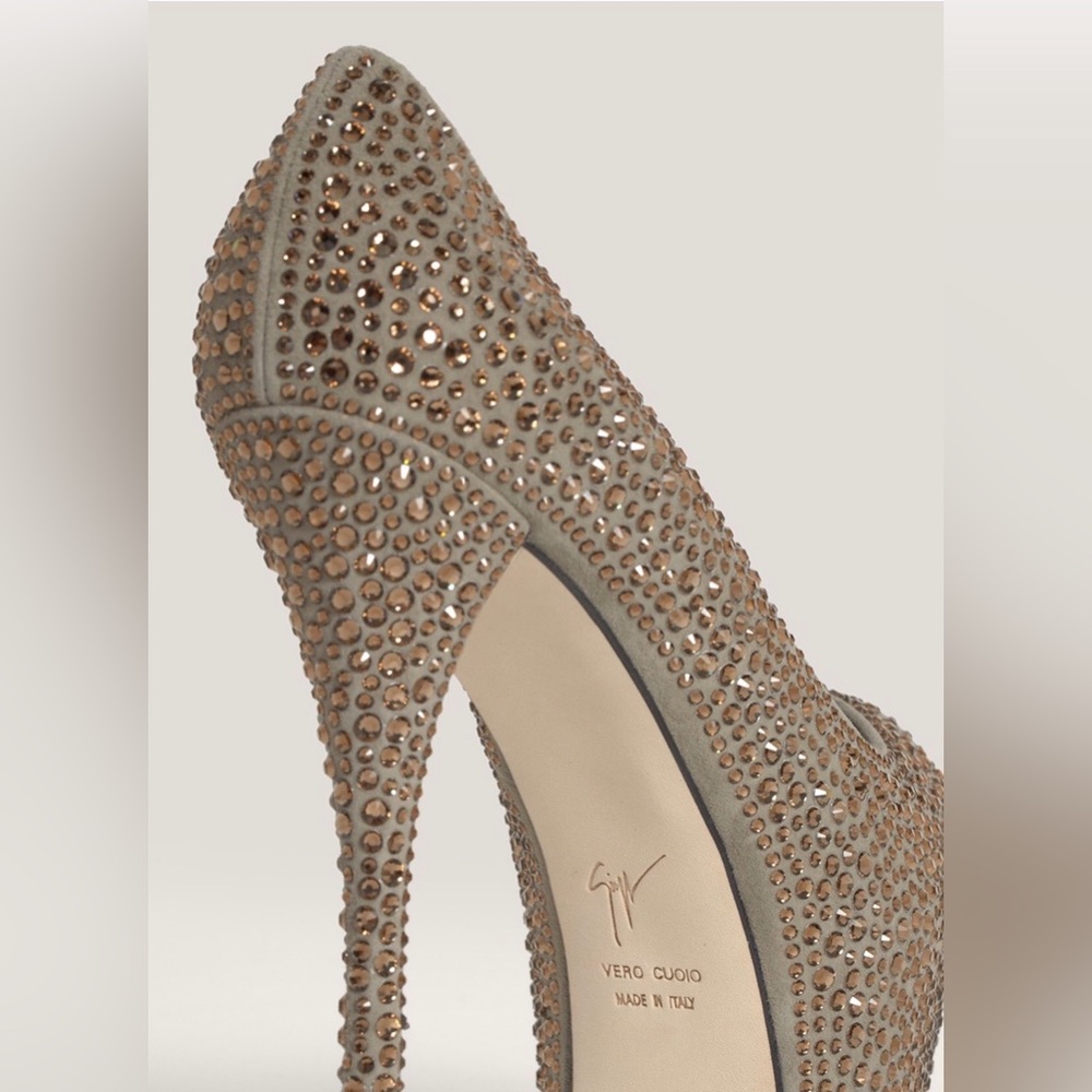 Giuseppe Zanotti Liza Peep Toe Swarovski Crystal Platform Pump Dark Gray - Picture 6 of 13